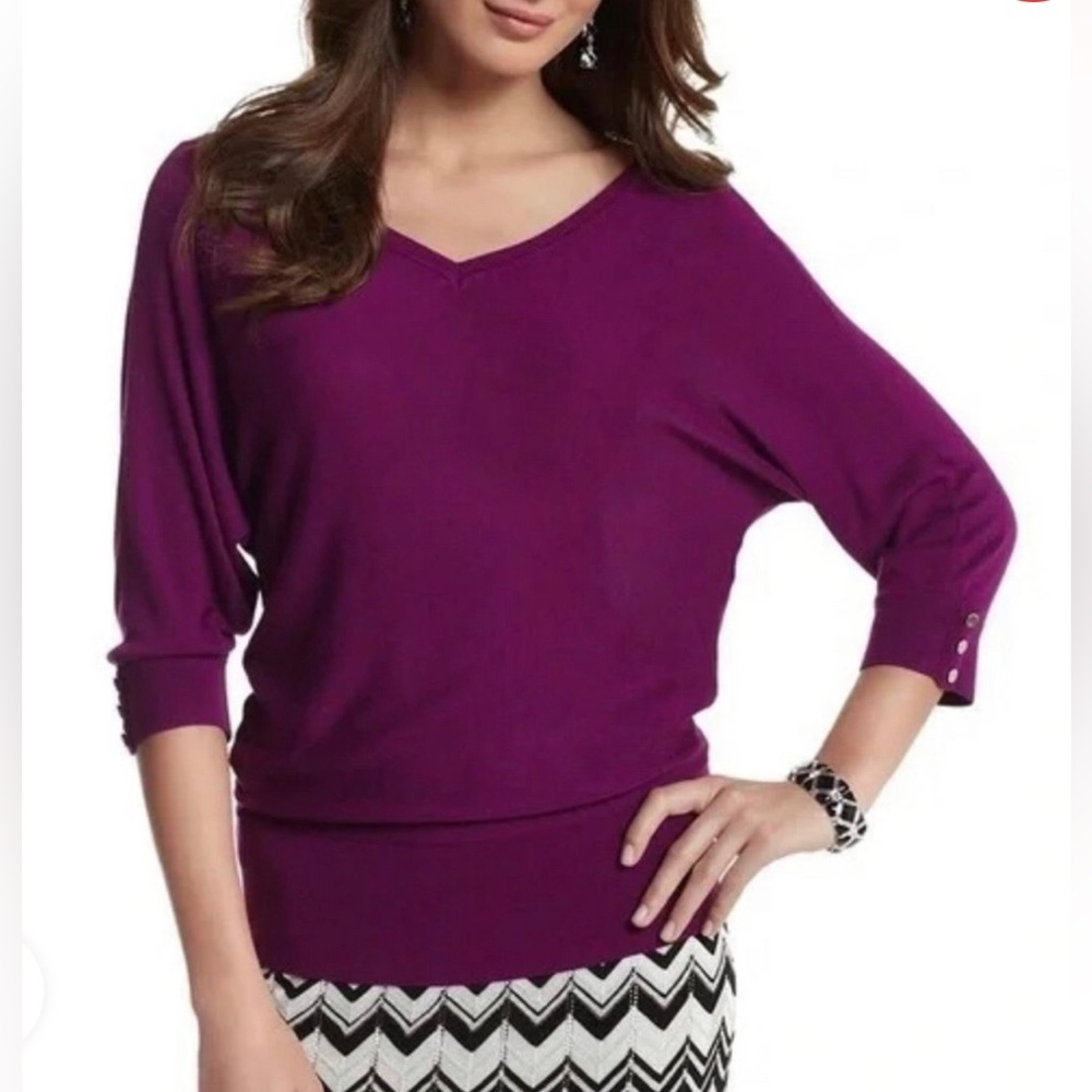 White House Black Market Purple V-Neck Dolman Sleeve Top
